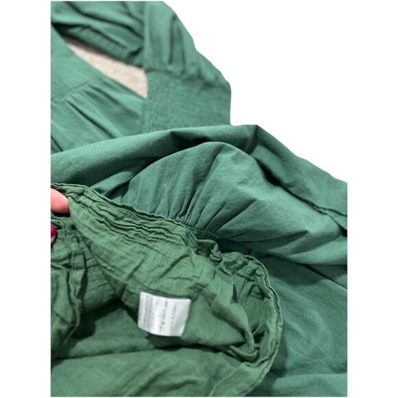 Pomander Place Dress sz M Ceci Smocked Long Sleeve Green Tiered Cotton Mini Boho - Picture 6 of 10